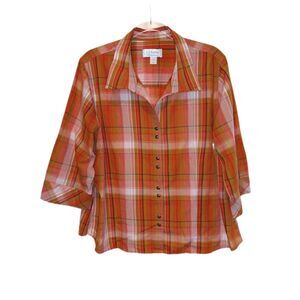 CJ Banks Plus 3/4 Sleeve Button Front Top Size 1X Cabincore Vacation Weekend Mom